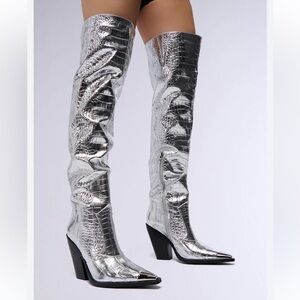 Western Festival Boots!! AZALEA WANG SILVER CROC GRISSEL WESTERN BOOT